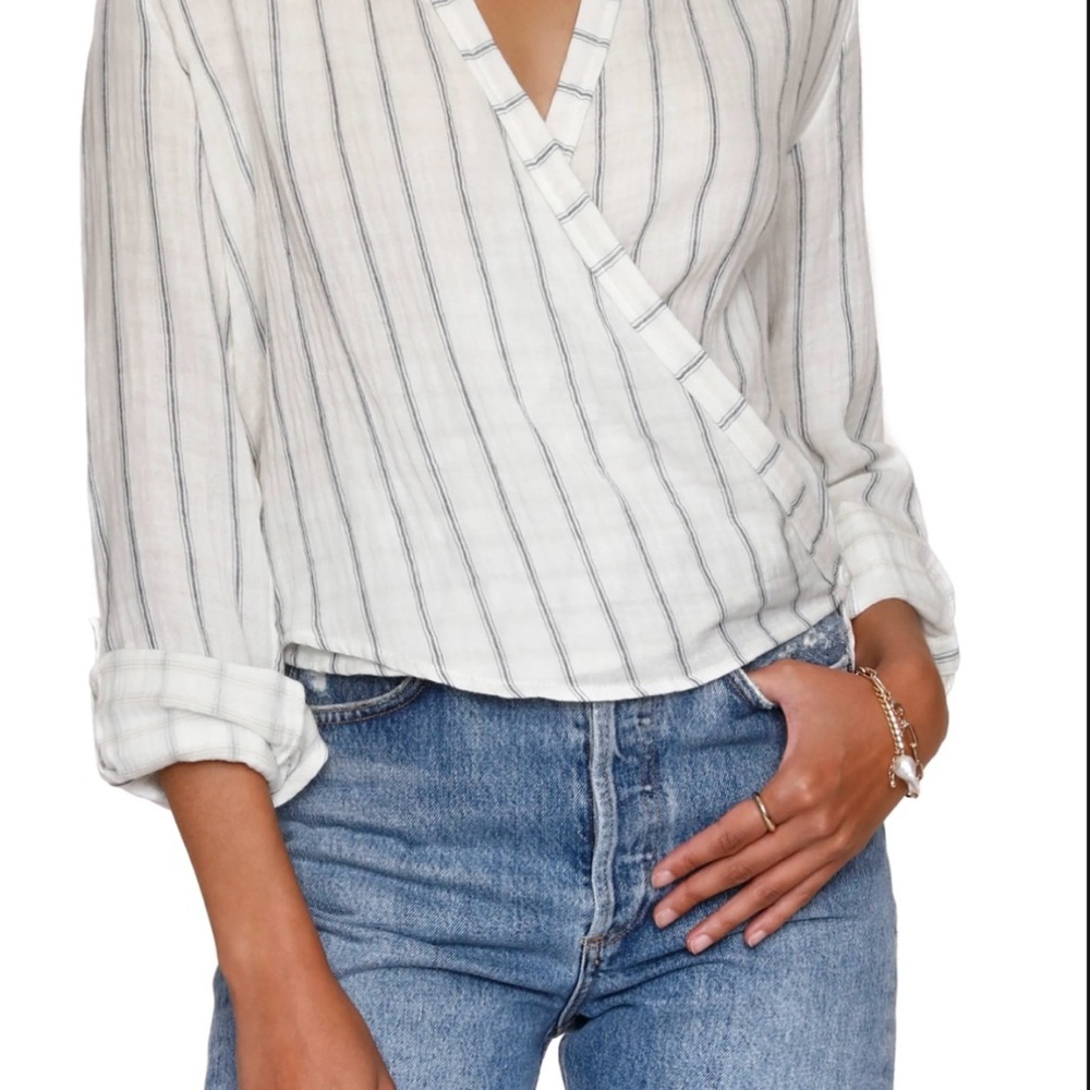 Heartloom Marylou Stripe Print Top | Large | ivory/blue